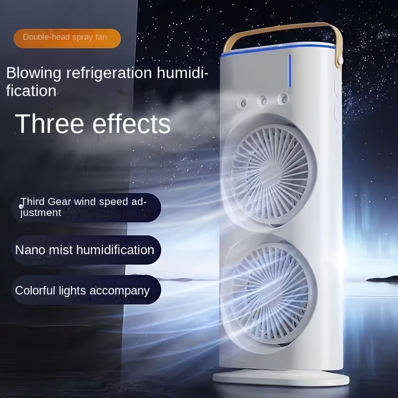 Double Ended Spray Fan/ Mini Air Cooler Double Fan, Spray FAN Portable Humidifier Double Fan AIR Conditioner With 2 Fan, Multicolor.