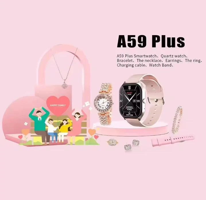 A59 Smart Watch/ Waterproof Smartwatch, Magnetic Charging, Heart Rate Monitor, Sports Band, Gift Set for Women, Multicolor.