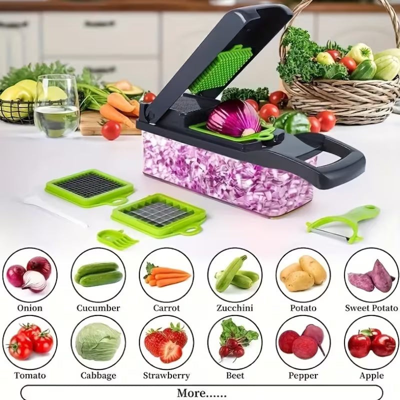 Vegetable Cutter Chopper and Slicer/Container, Peeler & Filter - Easy Meal Prep, Professional Onion, Carrot & Garlic Slicer, Kitchen Gadget for Effortless Food Preparation ,Multicolor.