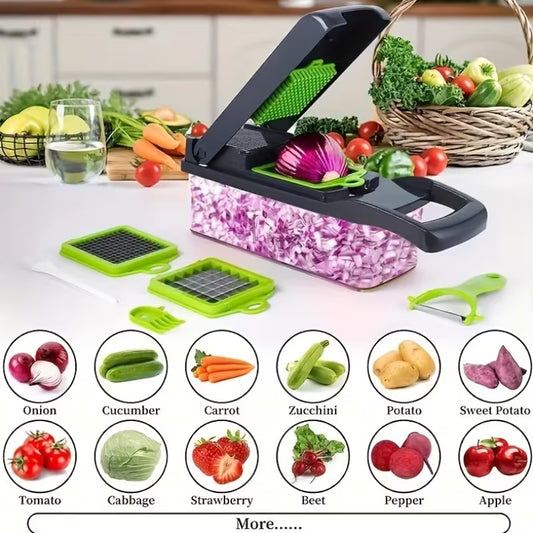 Vegetable Cutter Chopper and Slicer/Container, Peeler & Filter - Easy Meal Prep, Professional Onion, Carrot & Garlic Slicer, Kitchen Gadget for Effortless Food Preparation ,Multicolor.
