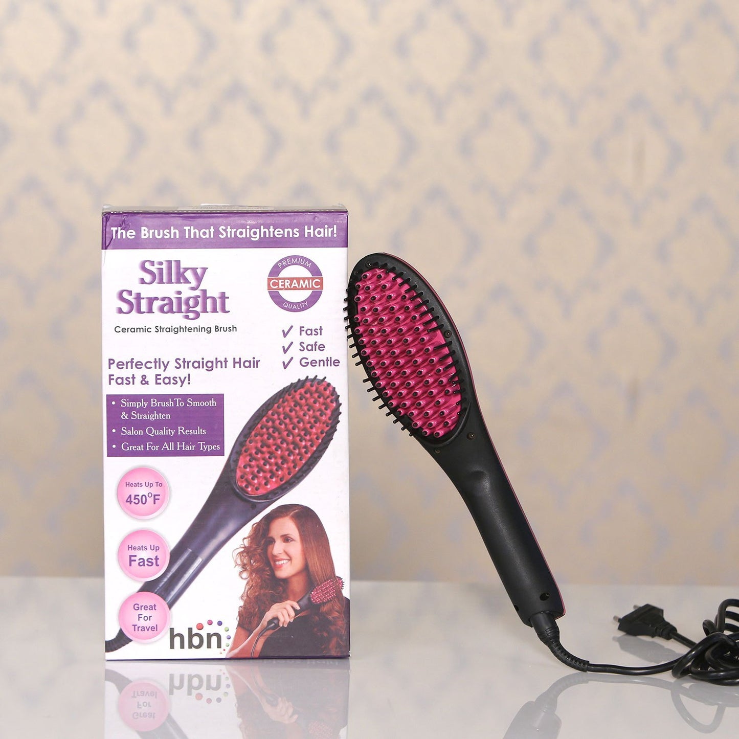 Brush Straightener/ 2-in-1 Design Combines a hair straightener and a brush, providing both styling and a health care massage for your scalp, Multicolor.