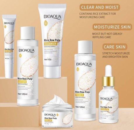 Bioaqua 6pcs Skincare Set, Rice Puree Care Set, Women's and s' moisturizing facial Light Beige care gift set, Hypoallergenic, Cleansing and Moisturizing, Moisturizing, Gentle Formula, Rich Foam, Deep Cleansing, Moisturizing.