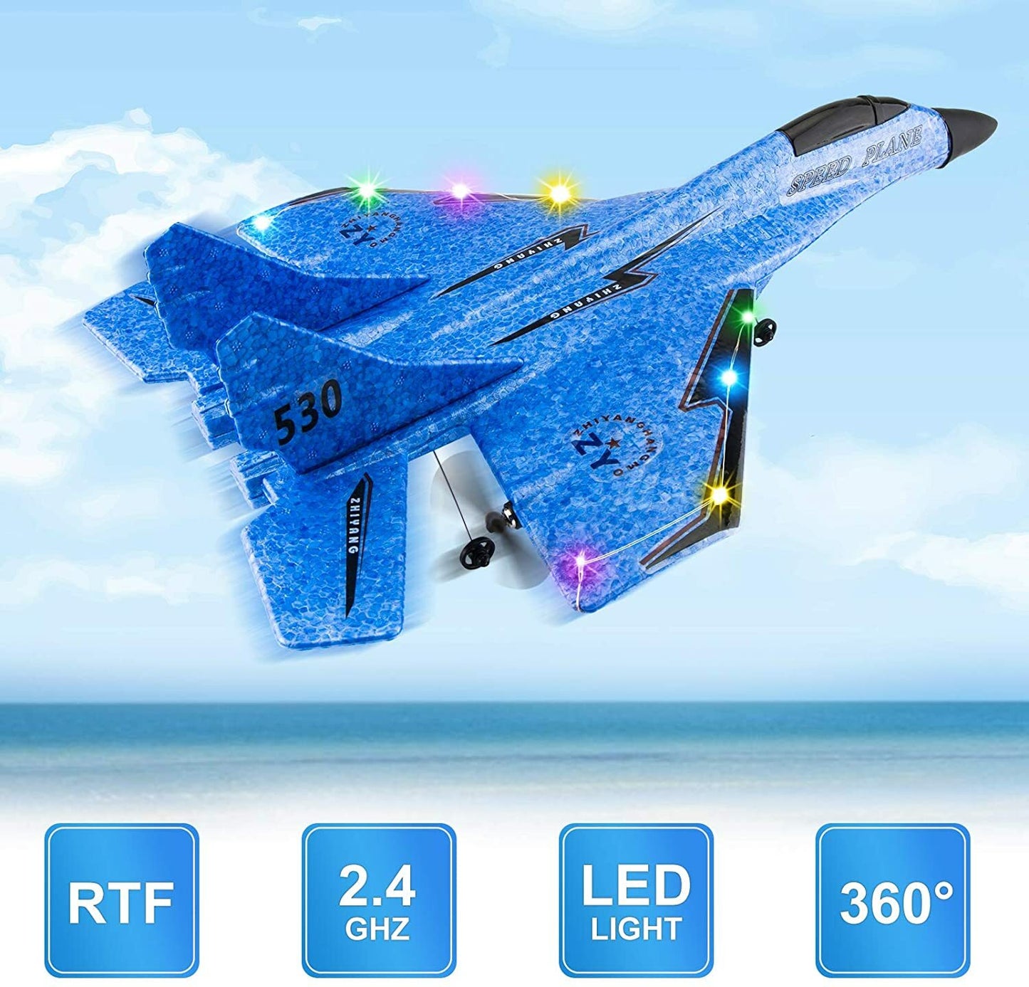 Remote Control Airplane/ RC Plane, RC Airplanes, Remote Control Airplanes with Automatic Balance System, RC Glider for Beginner Adult Kids, Easy to Fly EPP Foam RC Aircraft Fighter with LED Light, Multicolor.